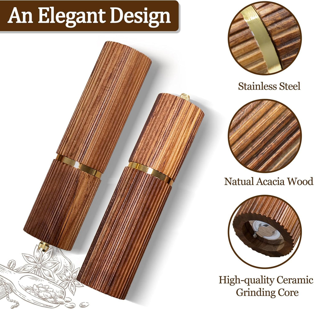 Acacia Wooden Salt and Pepper Grinder Set Pepper Mills 8 - Set of 2