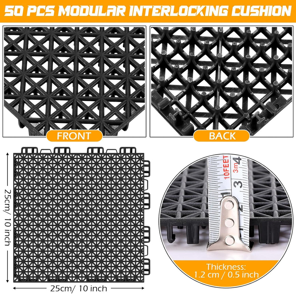 50 Pack Drainage Mats Interlocking Rubber Floor Tiles 10" x 10" Non Slip Rubber Floor Tiles Outdoor Pool Deck Mats
