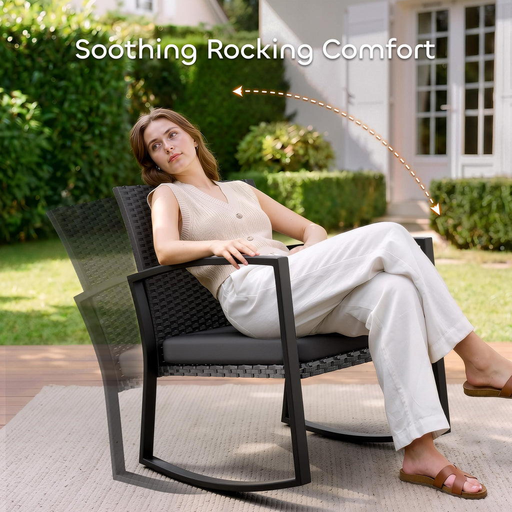 Rocking Bistro Set - Reinforced Steel Frame-3Pieces Patio Furniture Set, Outdoor Rattan Conversation Set with Tempered