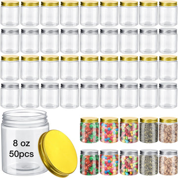 50 Pcs 8 oz Round Clear Container Jars with Lids Airtight Round Plastic Storage Jars Refillable Small Plastic Mason