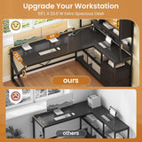 L Shaped Gaming Desk, Home Office Computer Desk with 2 Drawer and Bookshelf, L Shaped Gaming Desk with LED Light