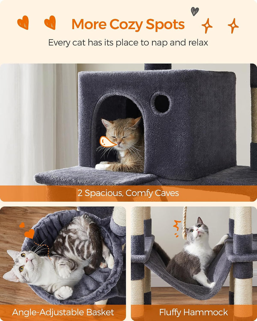 Cat Tree, 81.1-Inch Large Cat Tower, Multi-Level Condo, Smoky Gray