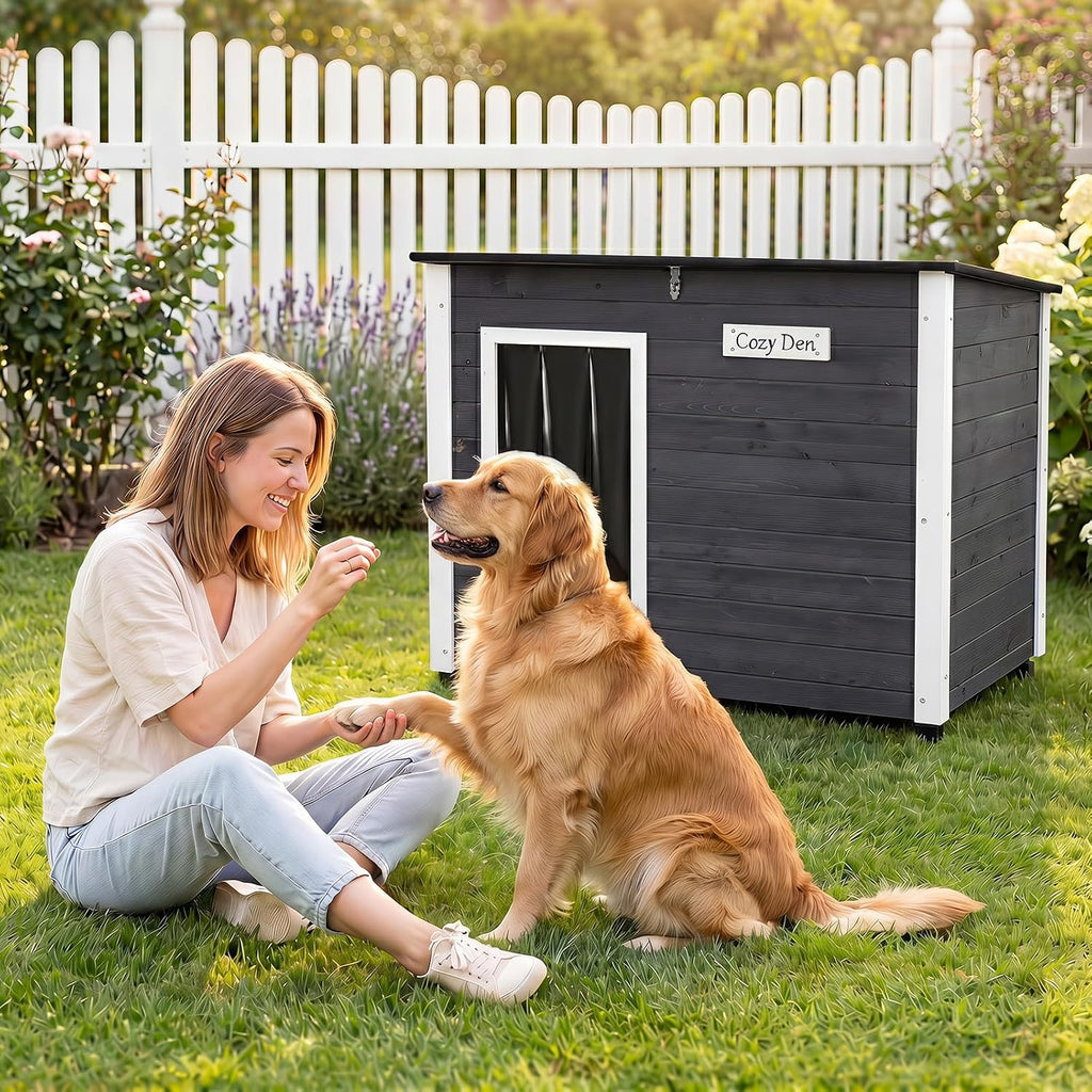 Large Wooden Dog House with Openable Asphalt Roof, 42.5" L