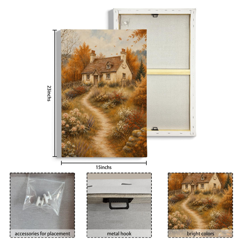 Rustic Farmhouse Fall Wall Art Decor Framed Canvas Painting 16x24