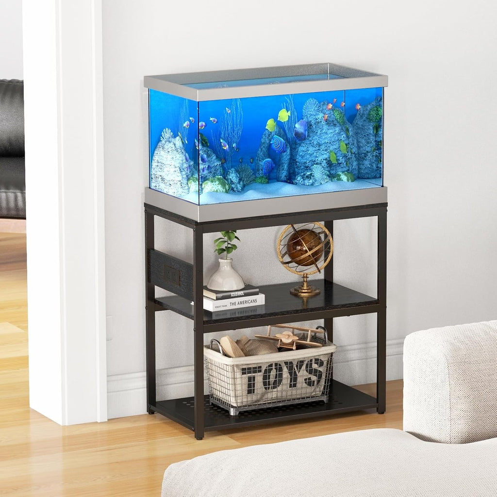 20-29 Gallon Fish Tank Stand with Power Outlets, 3-Tier Metal Aquarium Stand
