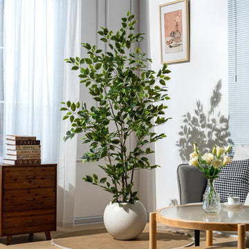 Artificial Ficus Tree Indoor 6ft, Large Potted Faux Tree with Realistic Silk Leaves & Trunk Corner Decor