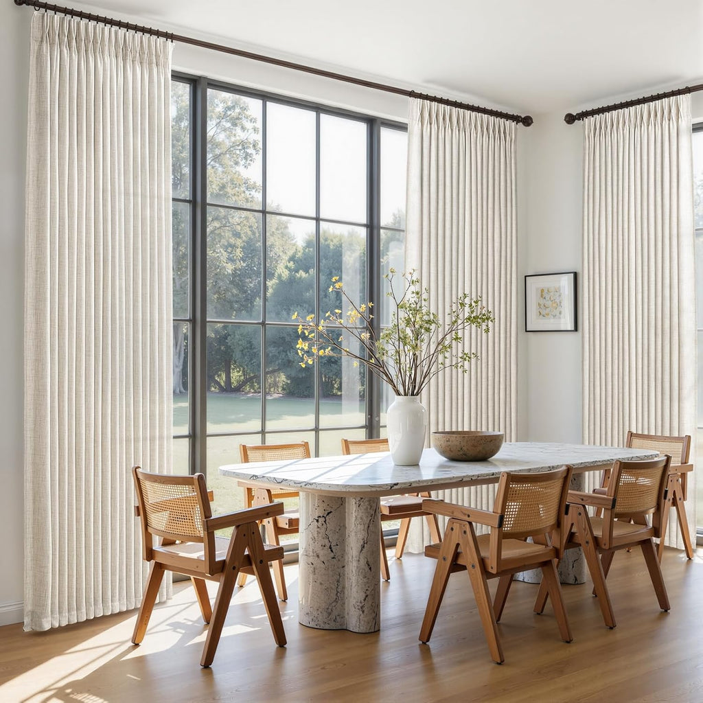 Birch Thick Linen 50 Inch Wide Viral Curtains 90 Inches Long for Sliding Glass Doors 2 Panels Set, Memory Shape Pinch