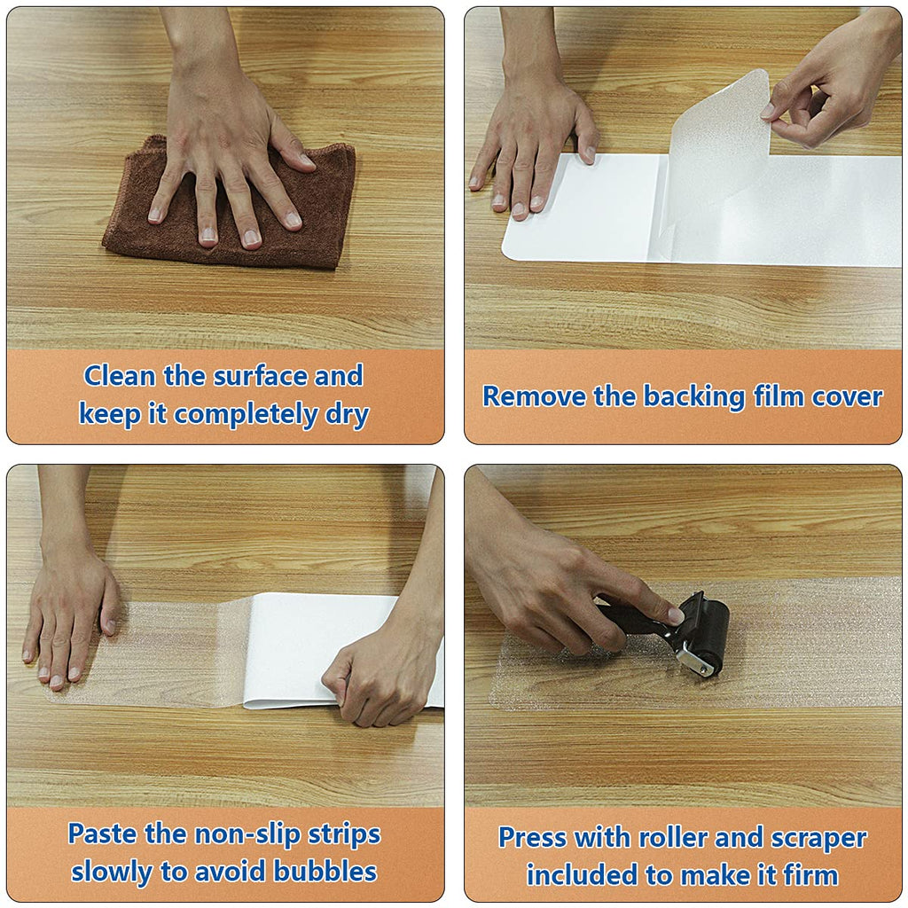 Stair Treads Non Slip 6" x 30", 15-Pack Pre-Cut Clear Anti Slip Strips for Wooden Steps Indoor, Transparent and