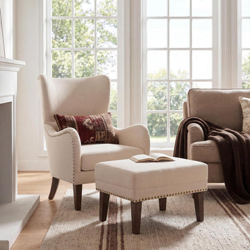 High Wingback Accent Chair and Ottoman Set, Mid-Century Modern Club Comfy Reading Armchair, Lazy Side Sofa Chair