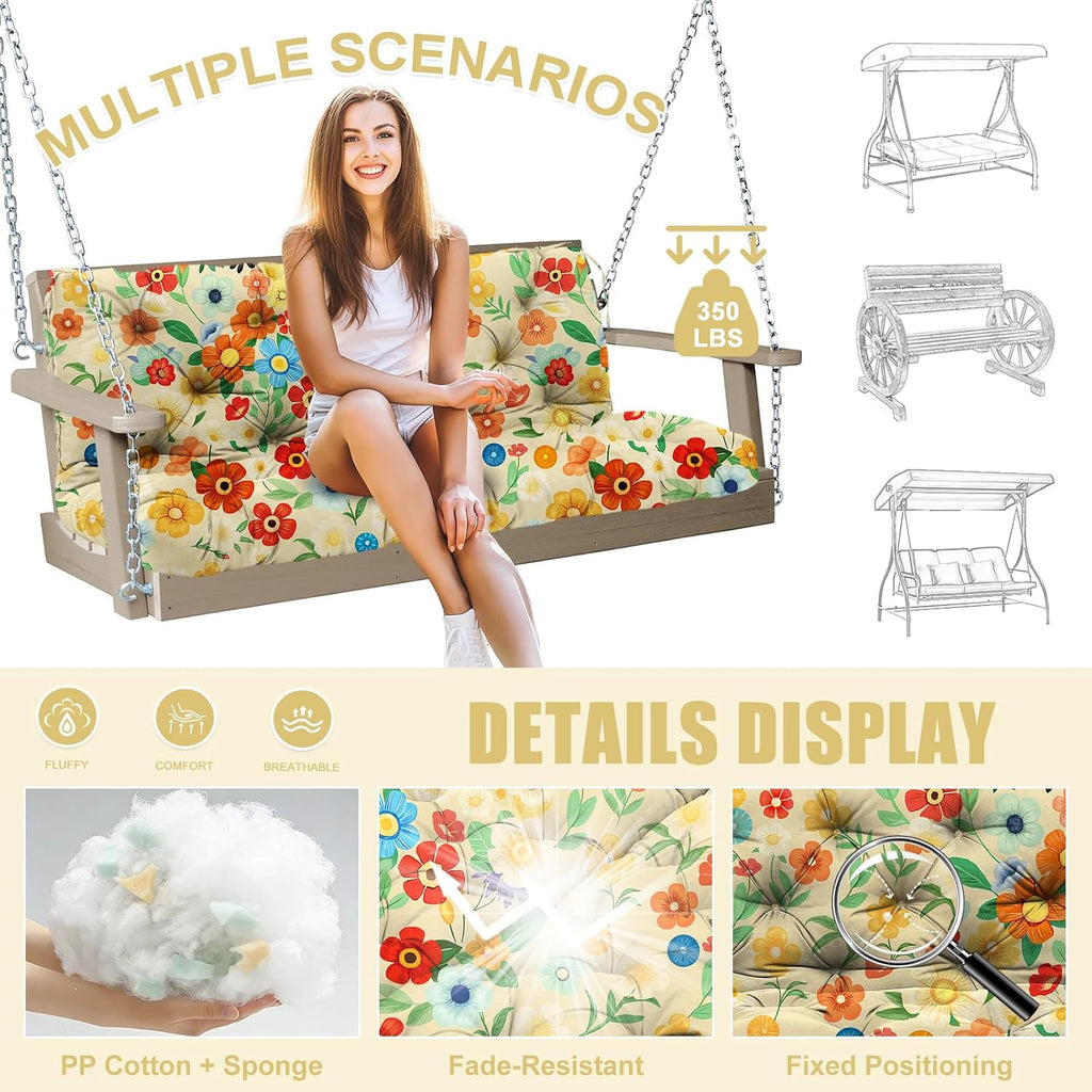 Porch Swing Cushions Outdoor 48 inch x 40 Waterproof Swing Cushions 3 Seater Replacement with Backrest & 8 Ties 5"