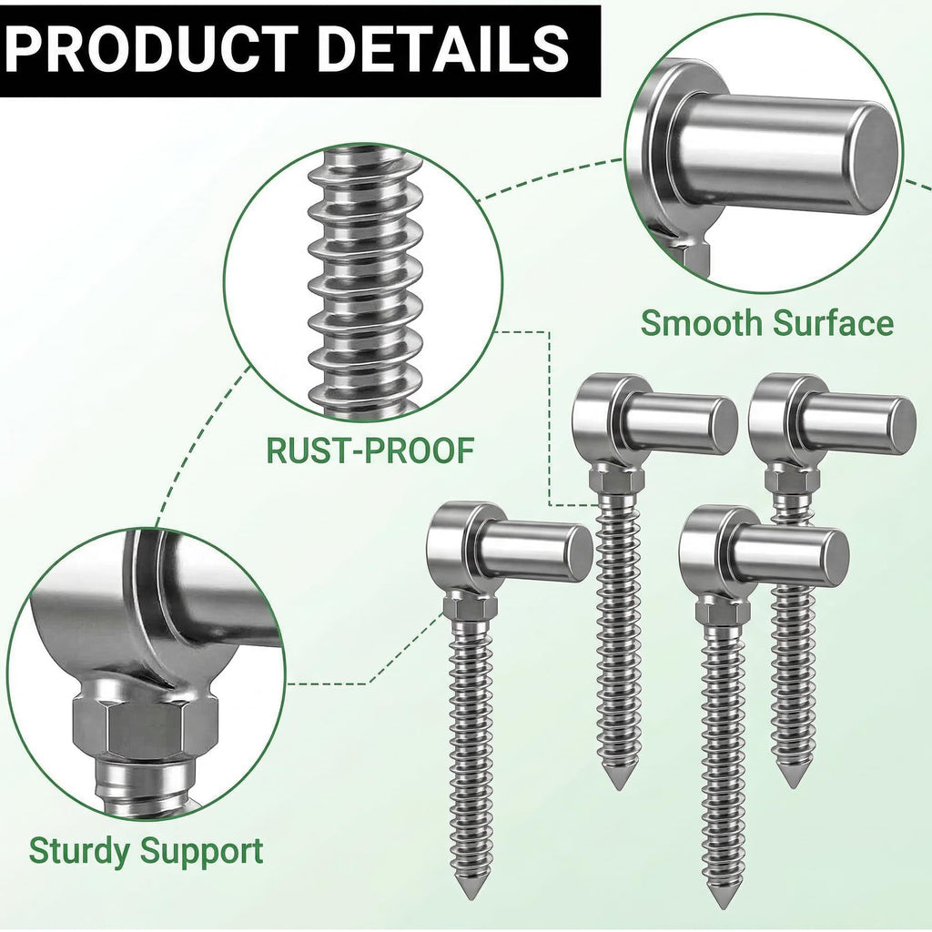 4 Pack Stainless Steel Gate Hinges for Farm Fence, One Piece Molding Lag Screw Eye Hinges M16 Heavy Duty Pin Hinge
