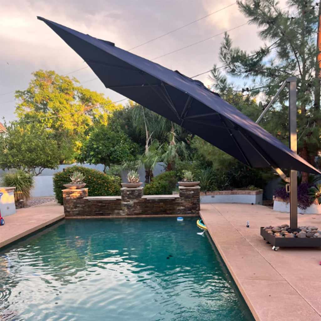 11' X 15' Rectangle Patio Umbrella Large Cantilever Outdoor Aluminum Offset Umbrella with 360-degree Rotation Pool Navy