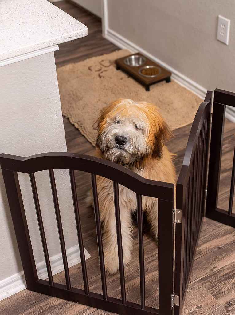 Arched Top Dog Gate | 4 Panel, 24" H Wooden Pet Barrier for Dogs or Cats | Freestanding Folding Room Divider