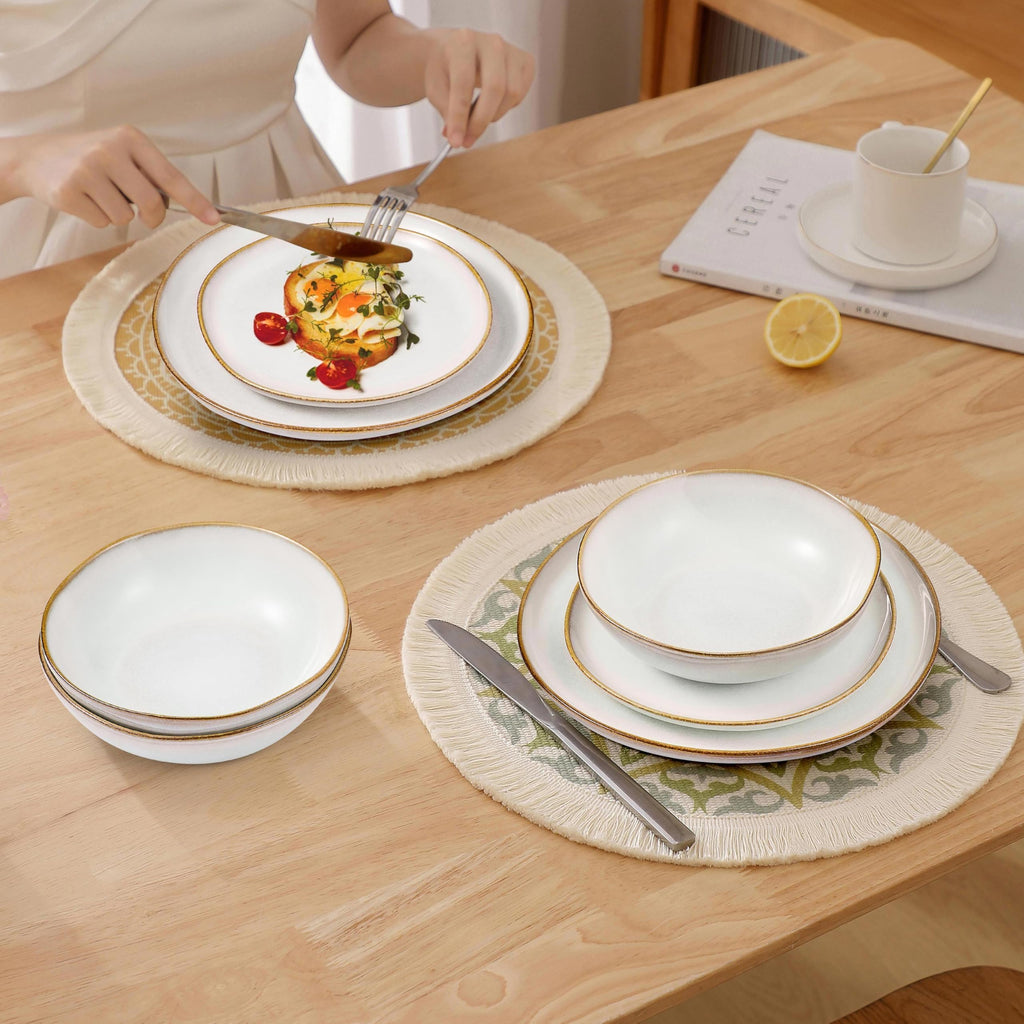 Stoneware Dinnerware Sets, 12 Piece Dinner Dishes Set for 4, Ceramic Plates and Bowls Dishware, Tableware Includes