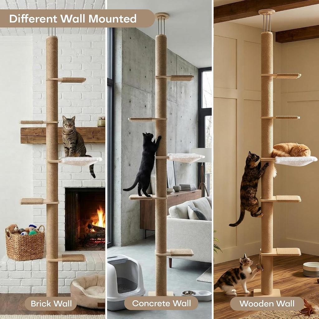 Floor to Ceiling Cat Tree, 5 Tier Adjustable Height Climbing Tower