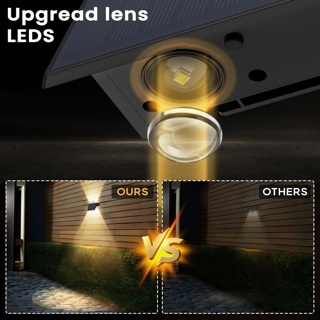 Solar Lights Outdoor Waterproof IP67, WarmWhite Solar Wall Lights Outdoor with Flexible Up and Down, Fence Lights