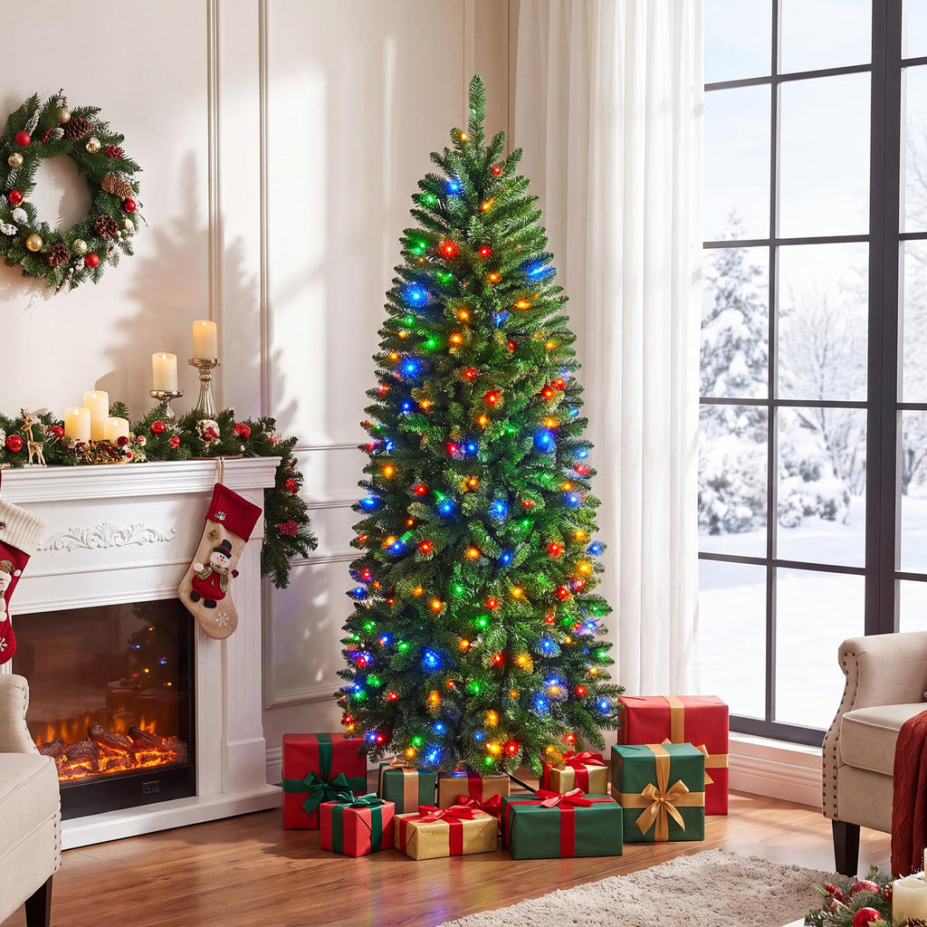 6 FT Pre-Lit Artificial Christmas Tree w/ 250 Multi-color Lights