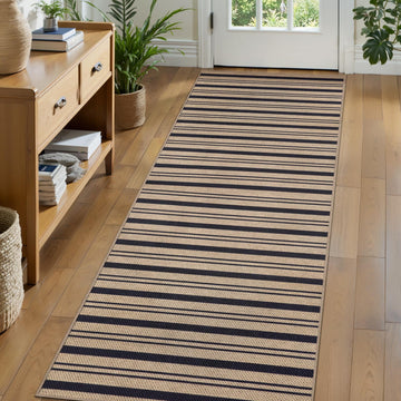 Stripe Easy Jute 2.6x8 Washable Runner Rug, Non-Slip Rug