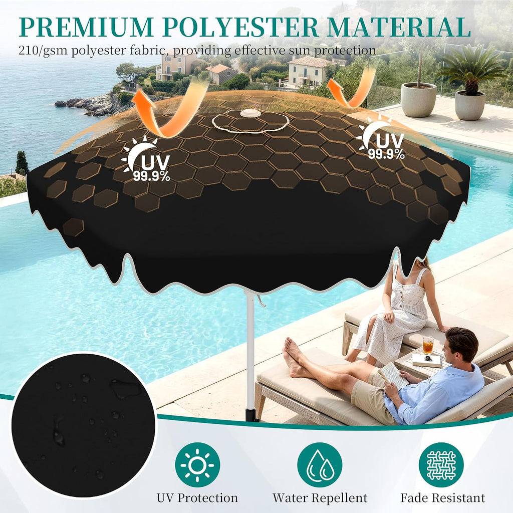 Patio Umbrella with Wavy Trim, UV-Fade-Resistant Canopy, Crank & Tilt - Black 9ft