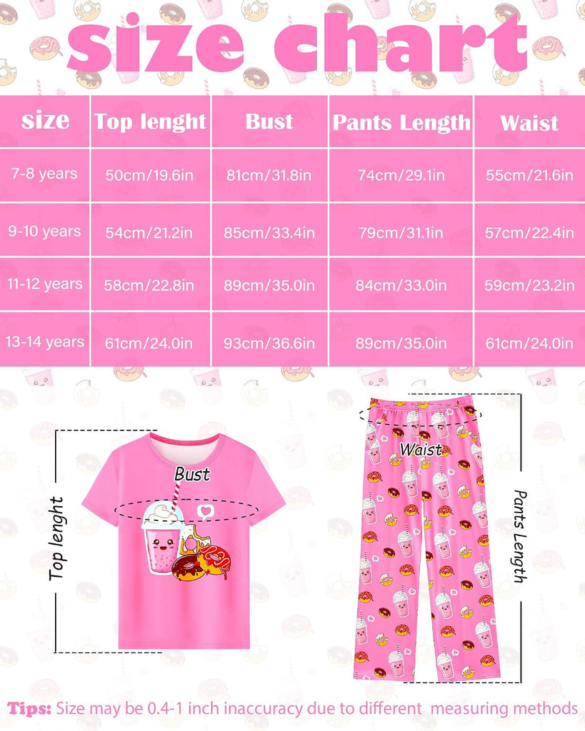 Girls Pajamas Piece Pjs Set Kids Short Sleeve and Pants Jammies Casual Wear Girls' Sleepwear Lounge Clothes