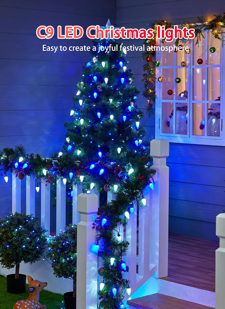 C9 LED Christmas Lights Outdoor, 81 Feet 100 LED String Lights with Timer & 8 Lighting Mode,Blue and White