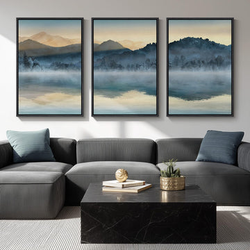 Framed Watercolor Mountain Landscape Wall Art, 24x36 Inch
