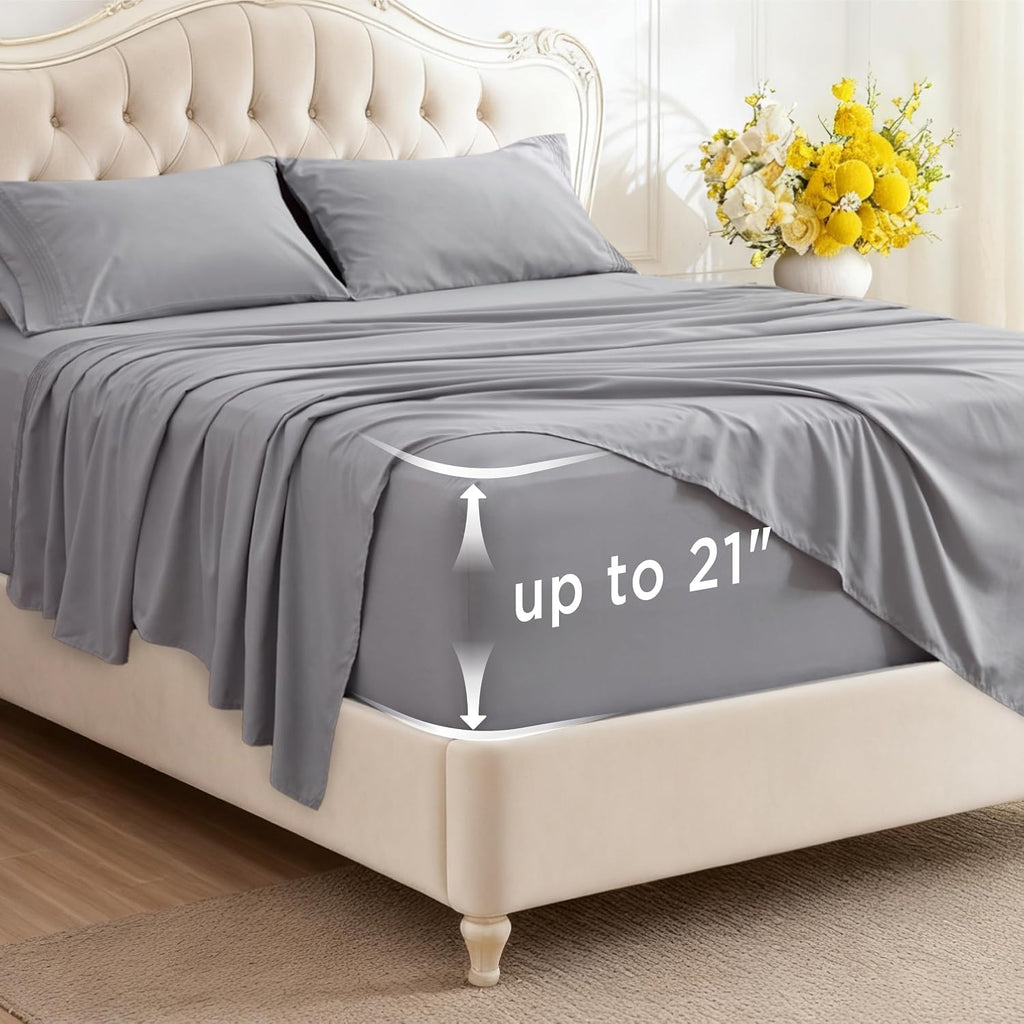 Deep Pocket Queen Sheets Set - Fits Mattresses Up to 21 Inches Thick - 4 Piece GentleSoft Bed Sheets, Moisture