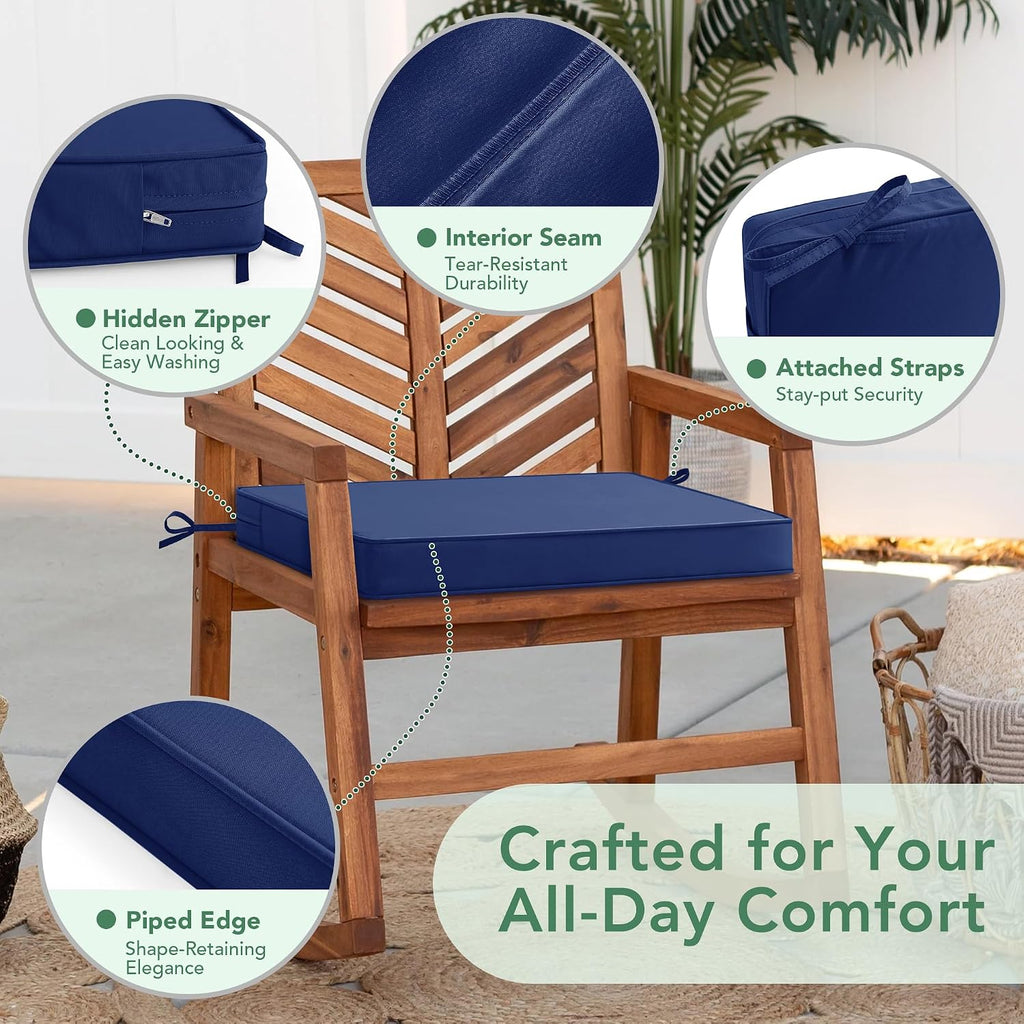 Outdoor Chair Cushions Set of 4: Waterproof & Fade Resistant Seat Cushion Furniture - 18.5 x 16 x 2 Inch Chair Pads