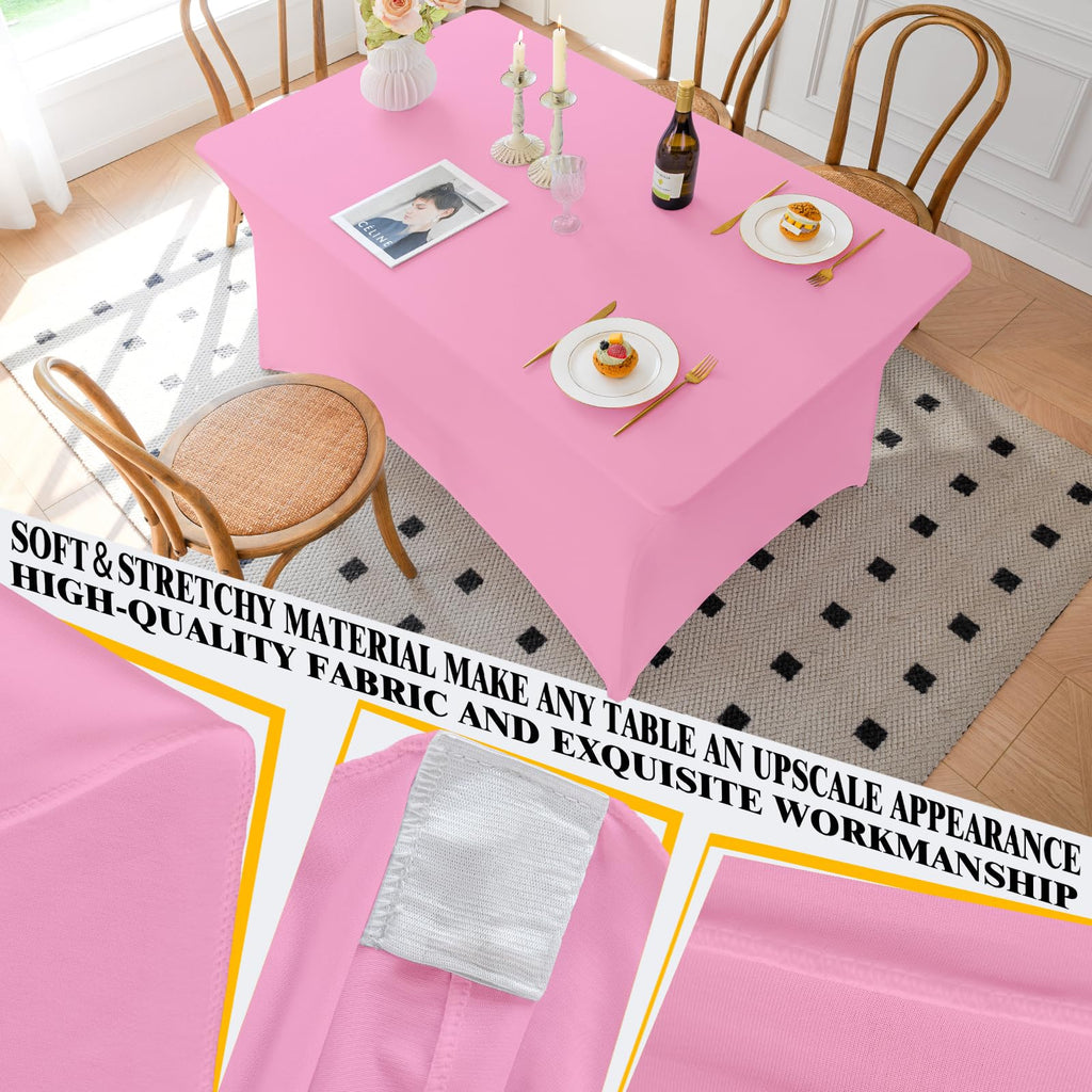 Table Cloth 2 Pack Pink 6FT Spandex Tablecloth for Rectangle Table Fitted Table Cloths Stretch Covers Washable
