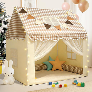 Playhouse for Indoor & Outdoor, with Star Light, Flags and Carry Bag, Washable Kids Tent for Girls & Boys (Lattice