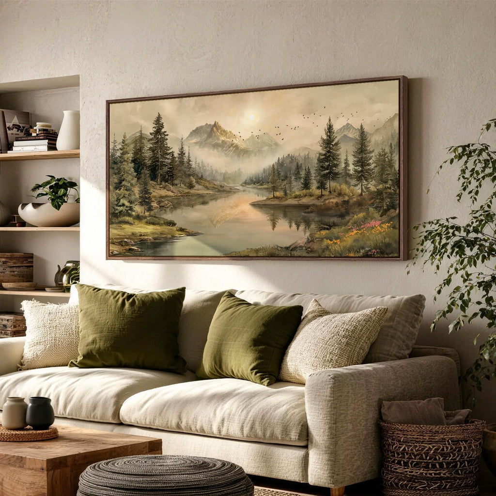 Extra Large Framed Landscape Mountain Wall Art, 28x57 Inch