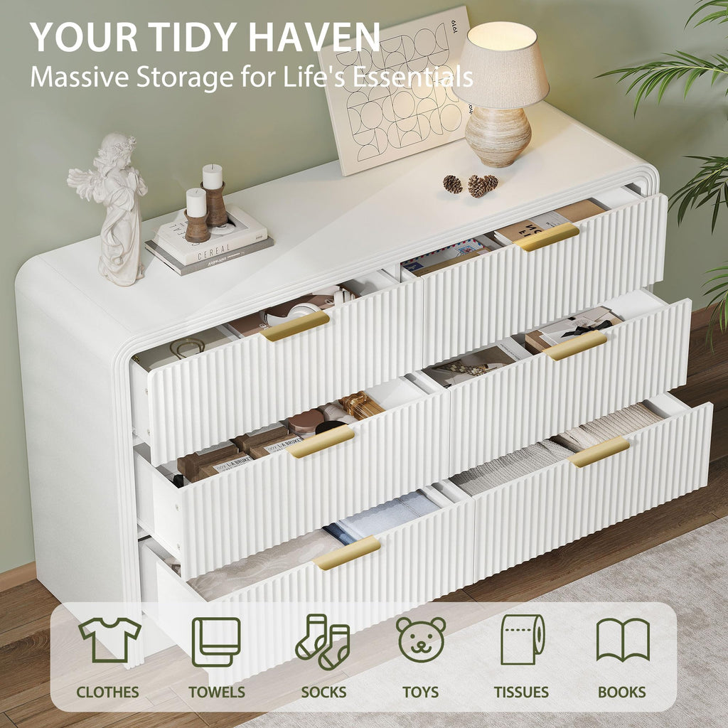 55" W Fluted 6-Drawer, Pure White
