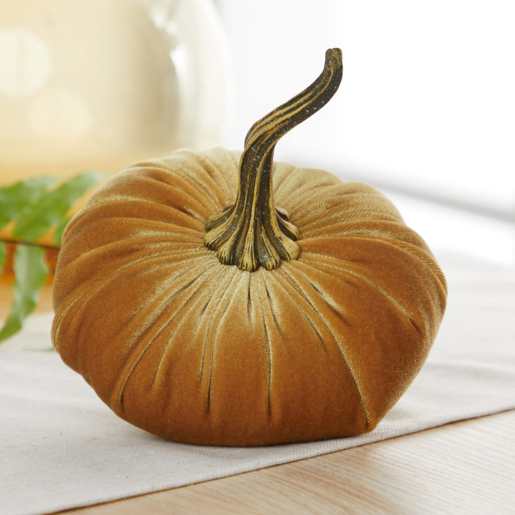 Set of 3 Velvet 6.25 Inch Pumpkins, classic orange pumpkin, Thanksgiving centerpiece, elegant luxe accent for the
