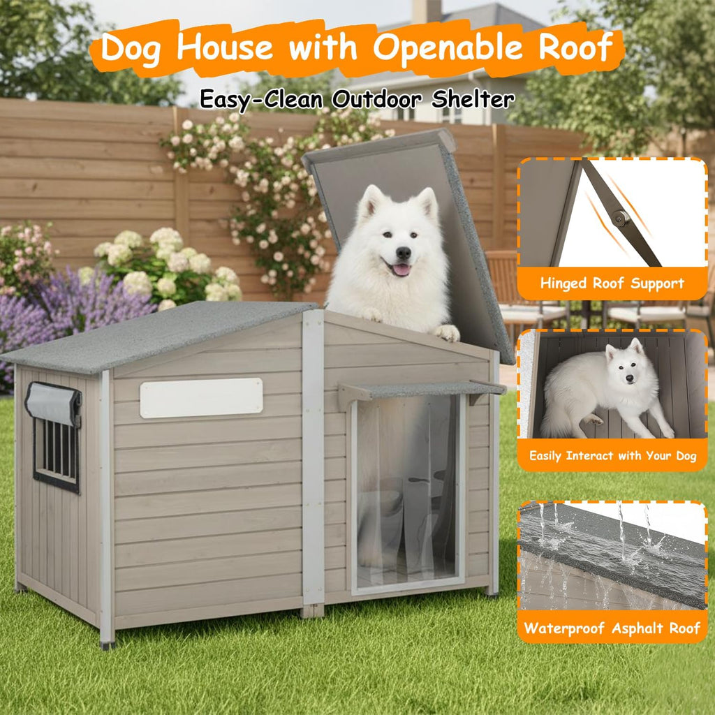 Extra Large Dog House with Anti-Chewing Frame, Outdoor Wooden Kennel