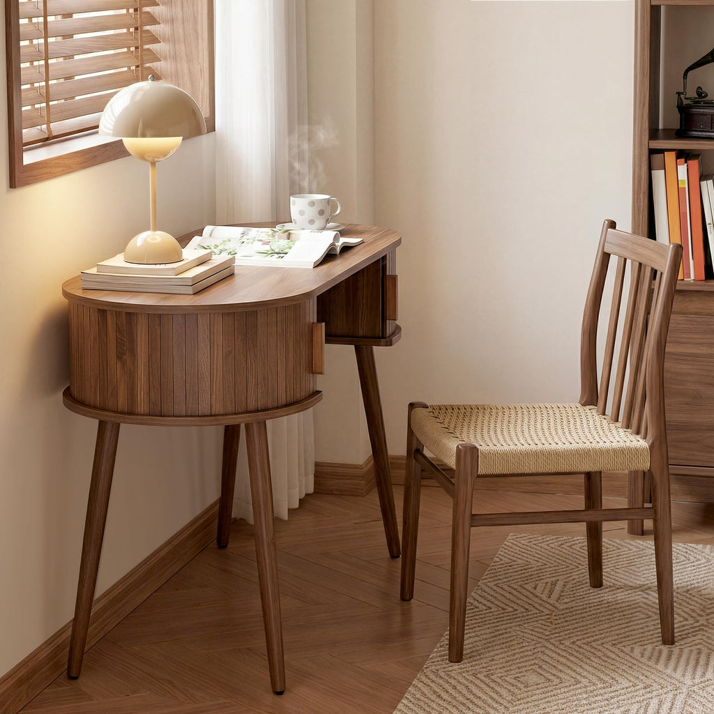 43" Oval Fluted Home Office Desk, Small Computer Desk Writing Desk