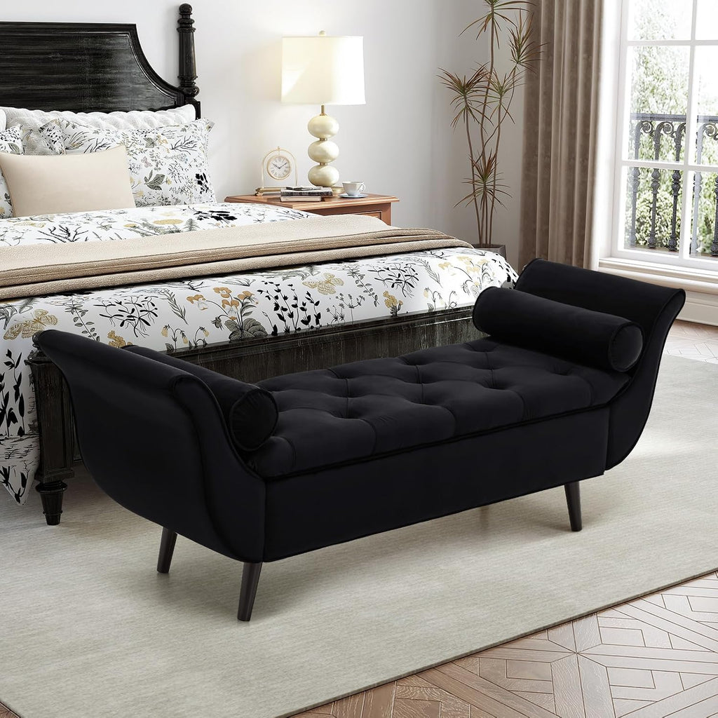 Storage Bench , 65" End of Bed Bench King Size, Comfy Velvet Tufted Upholstered Window Bench Indoor, Foot of Bed