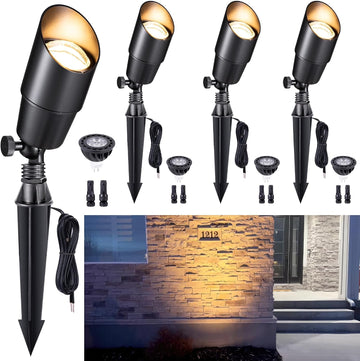 Brass Landscape Lighting - Black Outdoor Low Voltage Spotlights LED, 12V Wired Uplights, Waterproof Spot Lights for