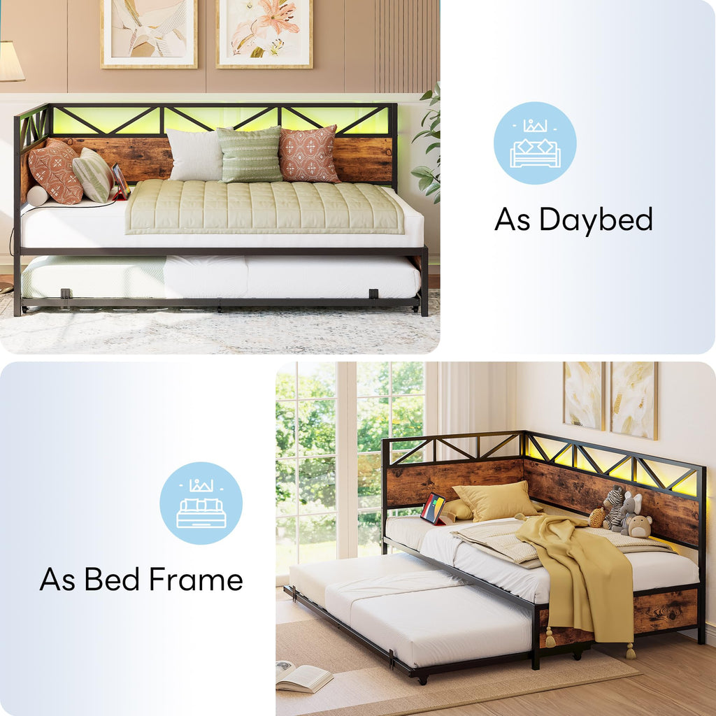 Twin Daybed with Trundle, Sofa Bed with Charging Station