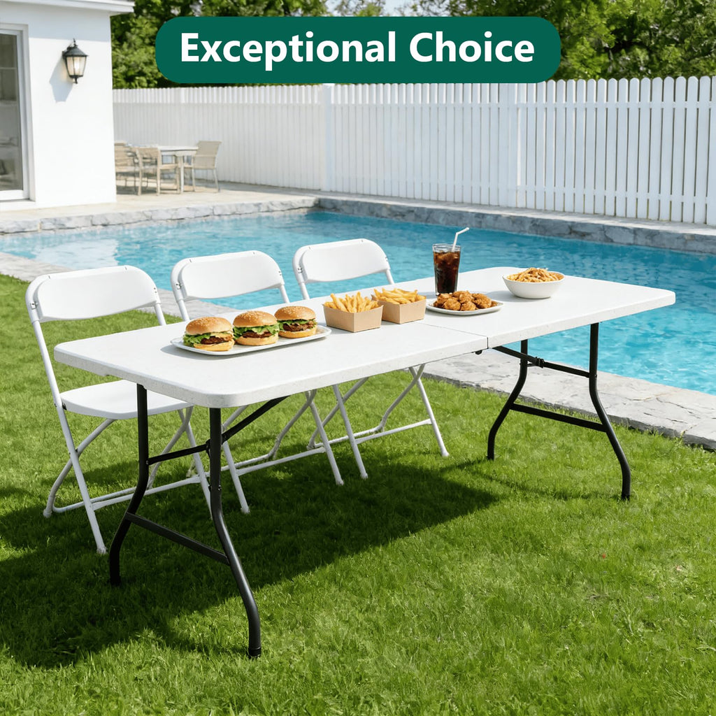 Folding Table 1 Pack, 6FT Folding Table Portable with Built-in Handle, Heavy Duty Plastic Table with Steel Legs