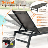 Patio Chaise Lounge Chair - Outdoor PE Rattan Recliner Chair with Wheels, 5-Position Adjustable Backrest, Steel Frame