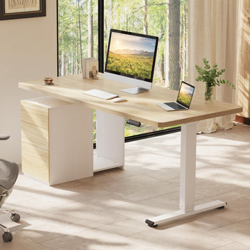 Executive Standing Desk w/Drawers & Dual Motor, White Oak & 60"