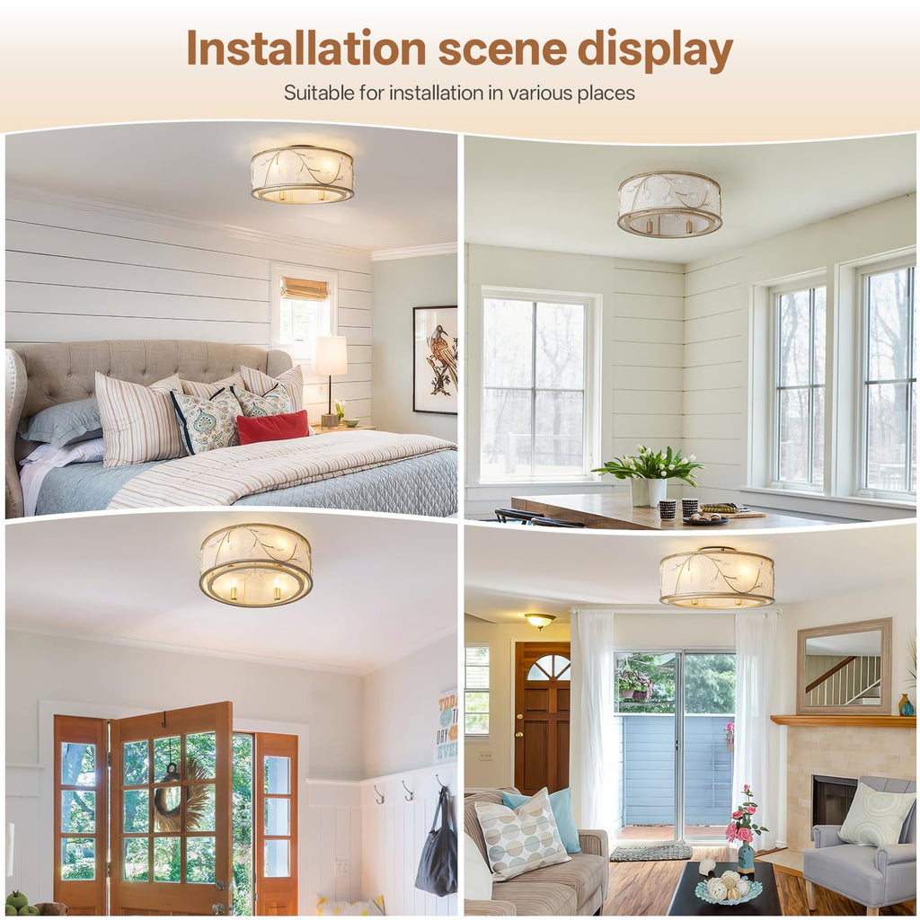 Caged Flush Mount Ceiling Fans with Lights, 20" Gold Boho Ceiling Fan, Low Profile Crystal Ceiling Fan with Light