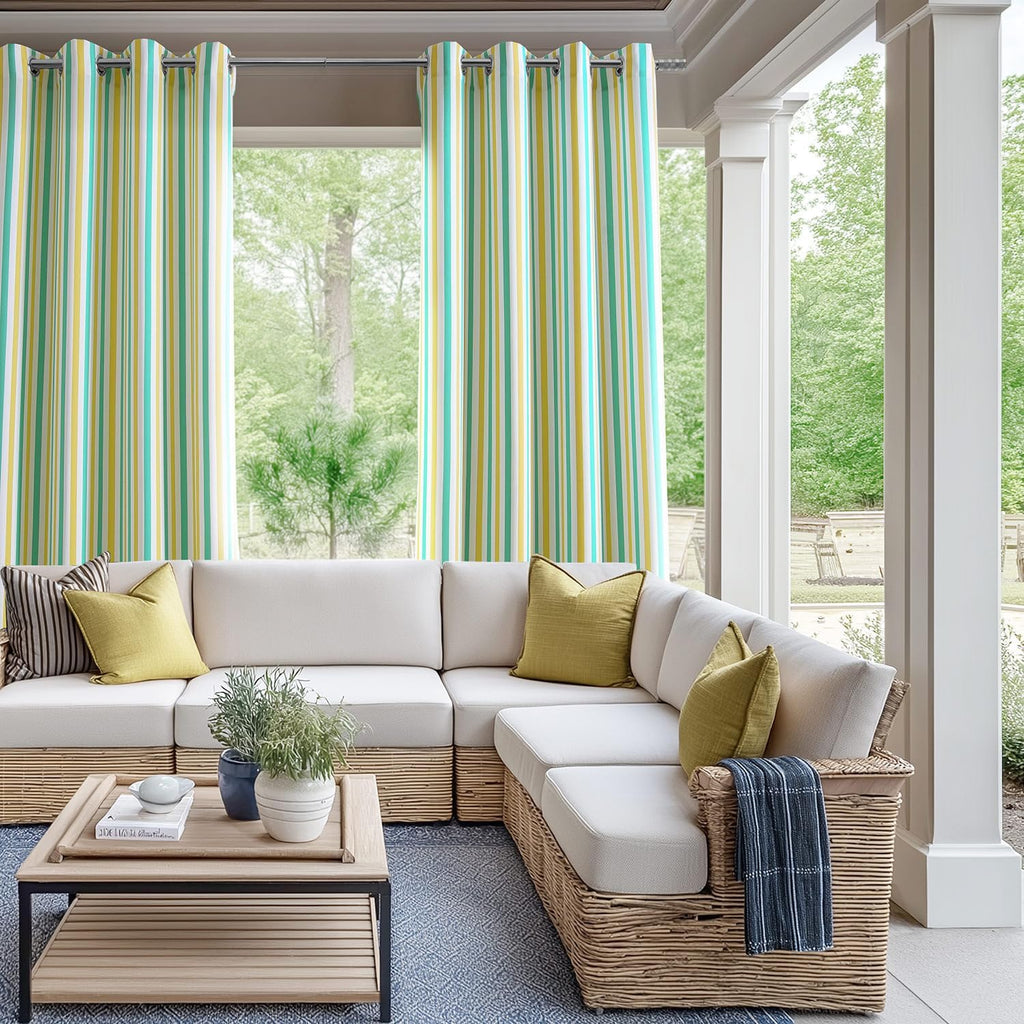 Villanova Striped Grommet Outdoor Curtains (1 Panel) - UV & Water Resistant Light Filtering 200 GSM Polyester