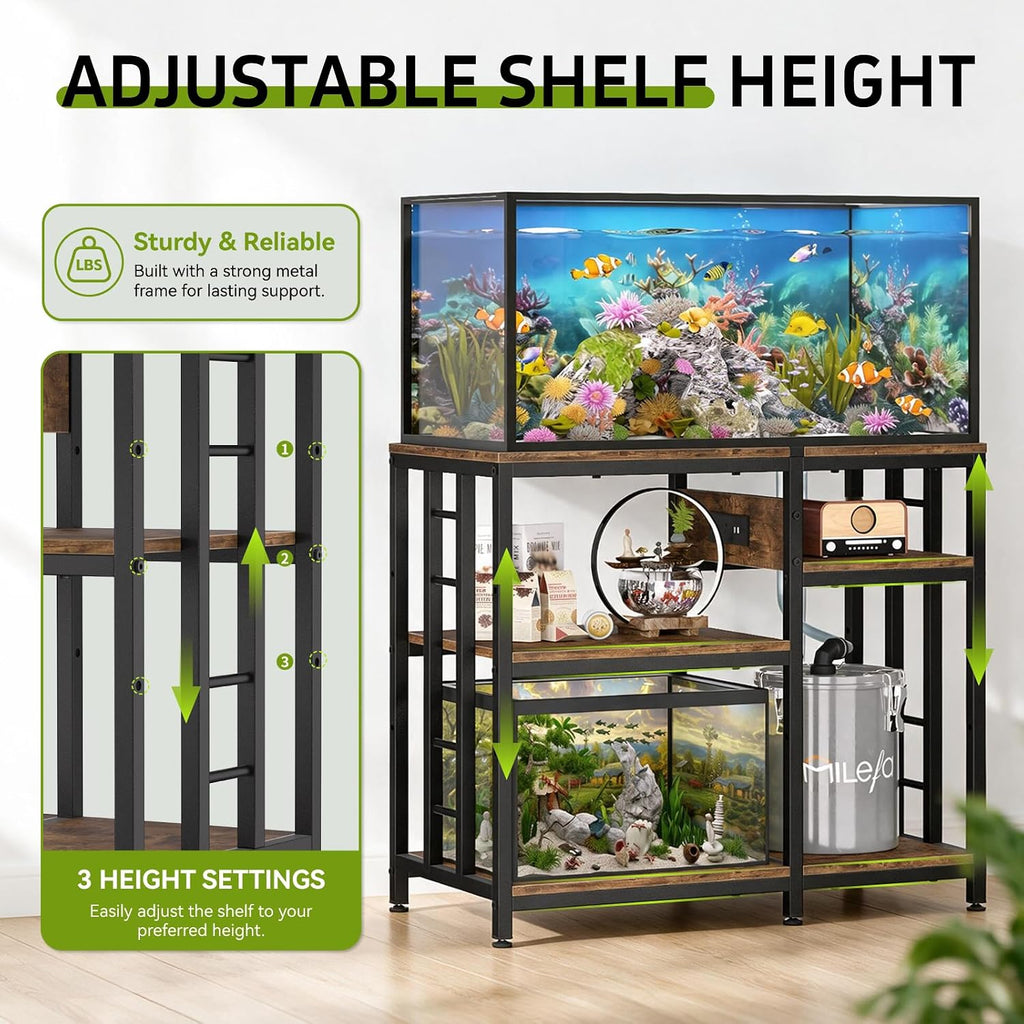 Reinforced 40-50 Gallon Aquarium Stand with Power Outlet, Ultra-Stable 660 LBS Capacity Metal Fish, Tank Stand