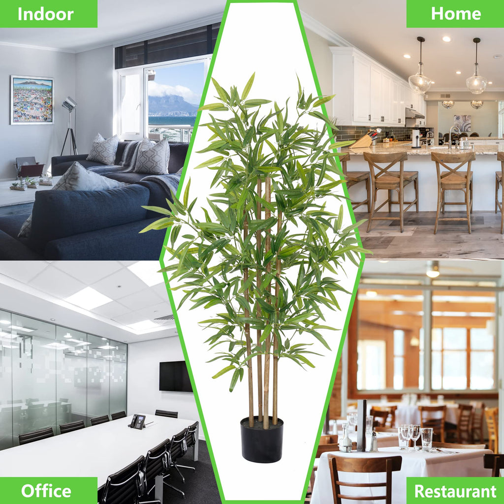 4ft Bamboo Artificial Tree, Faux Bamboo Plant, Real Touch Technology, Artificial Plant with 4 Trunks, Ideal Indoor