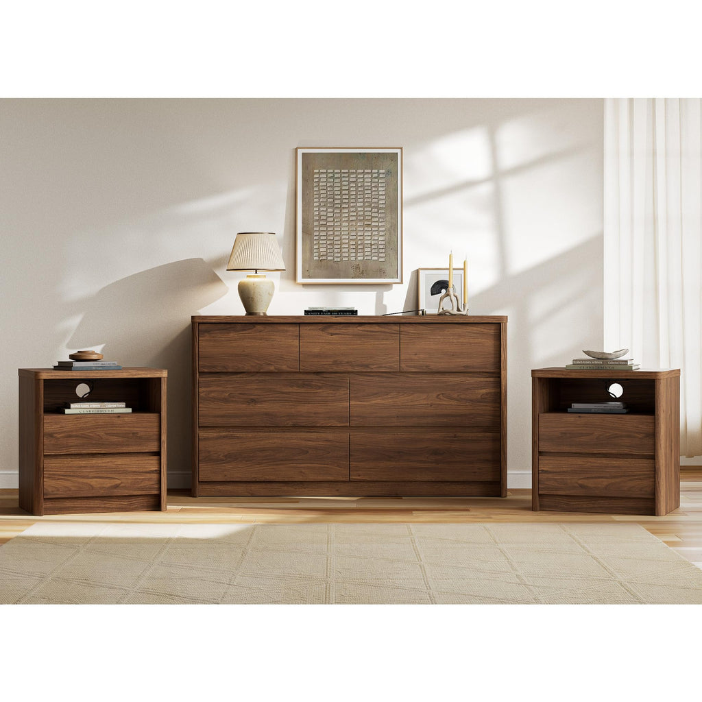7 Drawer Dresser, Walnut, 55" Wide