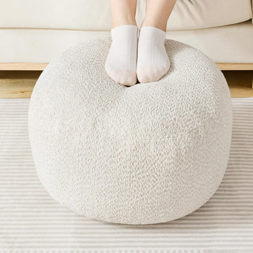 Stuffed Round Ottoman, Pouf Ottoman Foot Rest, 20 X 15, White
