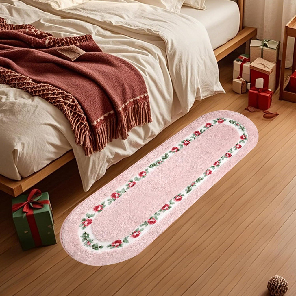 Rose Floral Area Rugs Ultra Soft Low Pile Shag Rug, Non Slip Washable Modern Floor Mat Pad Bedroom Bathroom Dorm