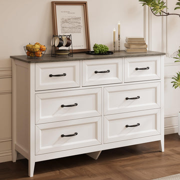White Dresser with 7 Drawers, 47" W Chests of Drawers