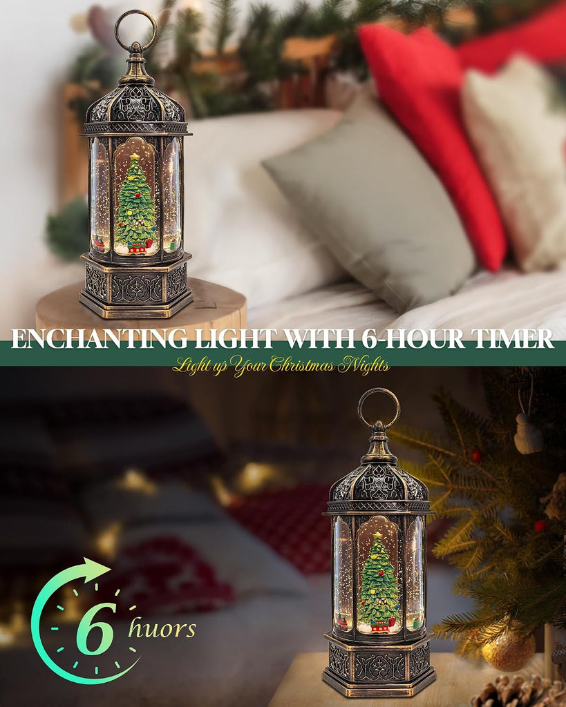 Musical Christmas Tree Snow Globe with Timer, Decorative Trains Rotate with Music, Christmas Ornaments Music Box